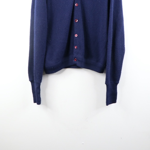 Vintage 70s Rockabilly Knit Cardigan Sweater Blue - Picture 3 of 8